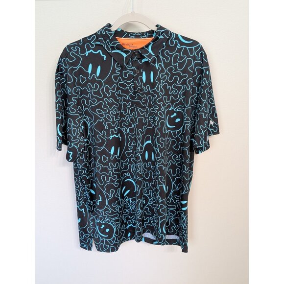 Birdie Bound Men's Sz XL Graphic Print Groovy Wavy Smile Face Golf Polo - Picture 1 of 8